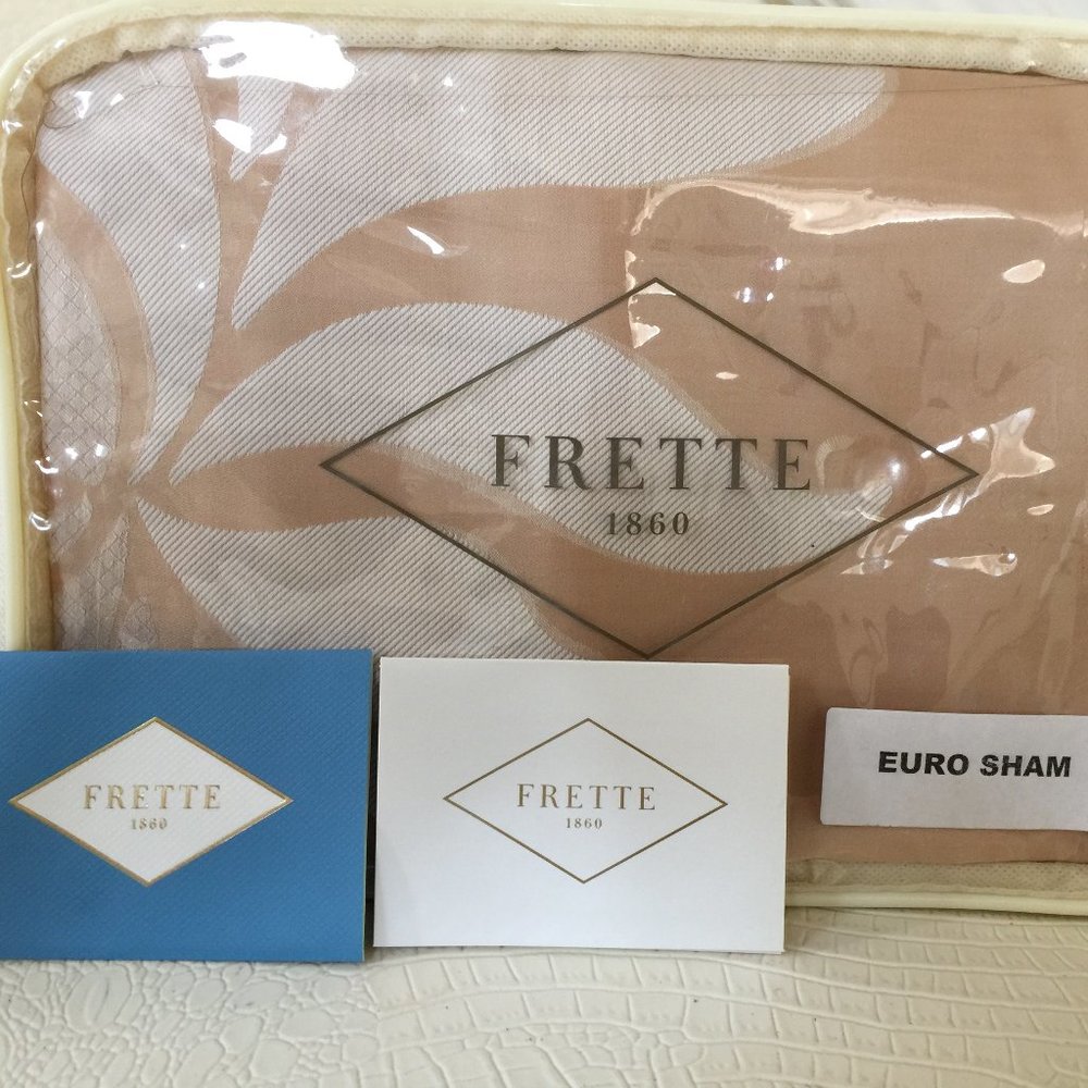 COPY - FRETTE Italy TWO EURO SHAMS 26x26" LOTUS Flower Sandstone Milk 100% Cott…